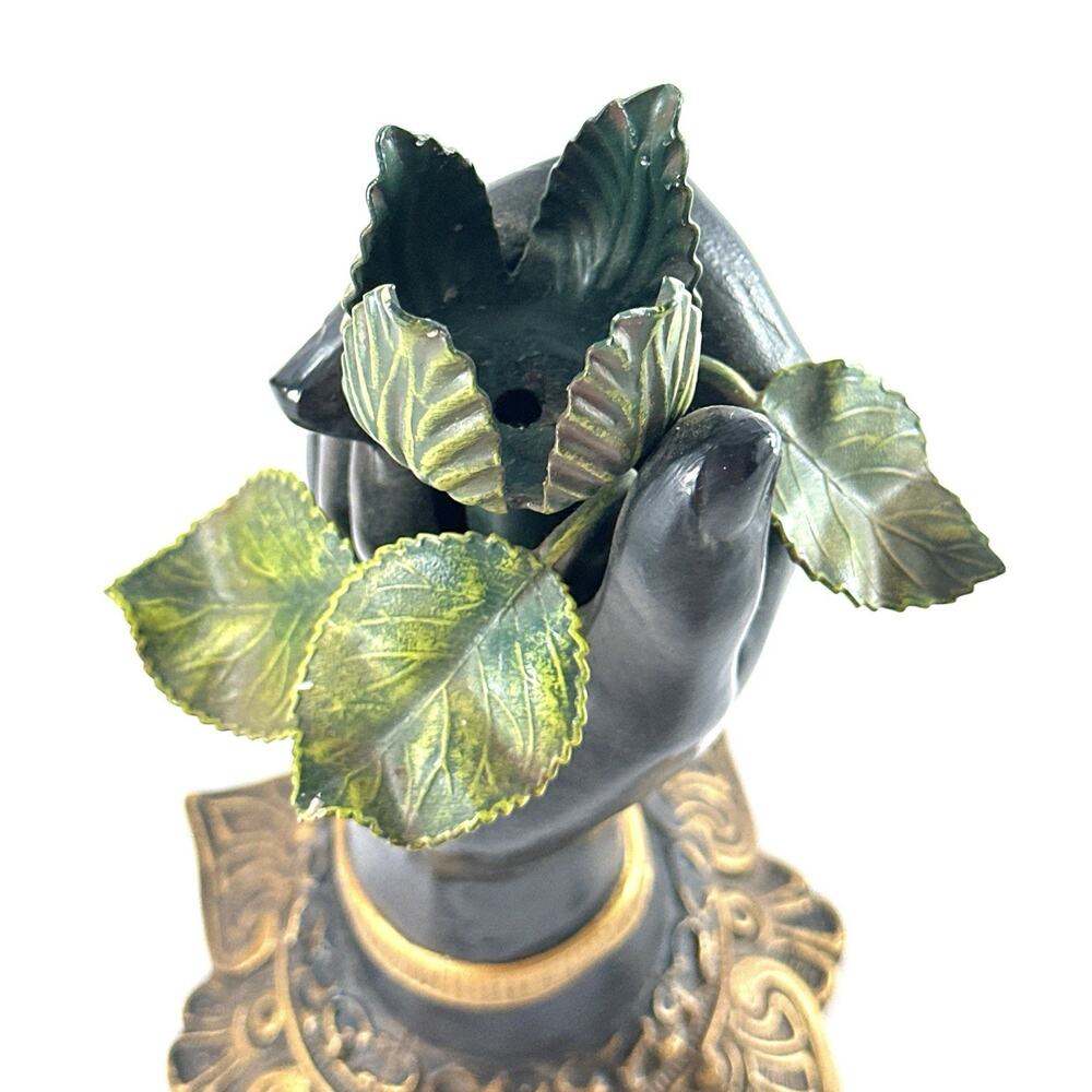 Vintage Petites Choses Hollow Cast Bronze Hand Candlestick Holder Brass Rose 7” - Picture 7 of 8